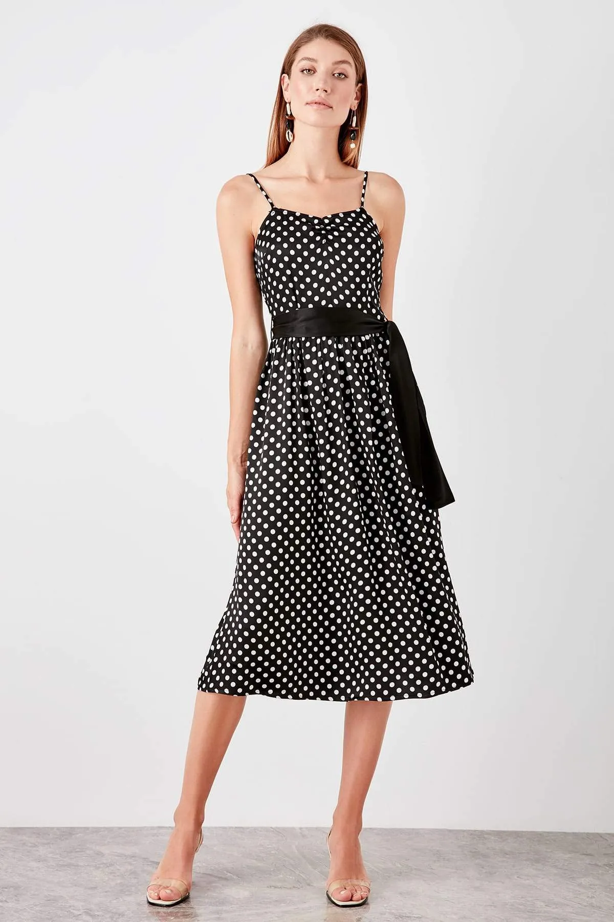 10851 Black Polka Dot Strap Dress