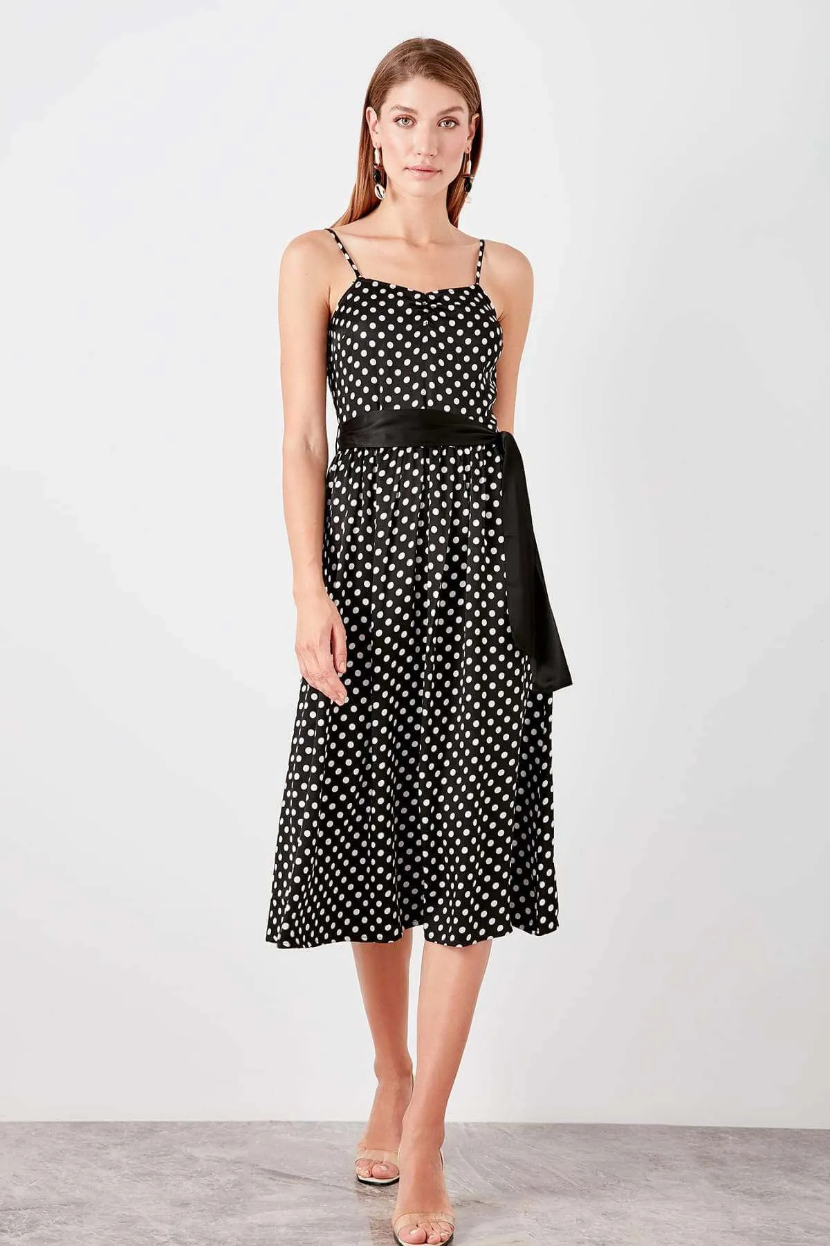 10851 Black Polka Dot Strap Dress
