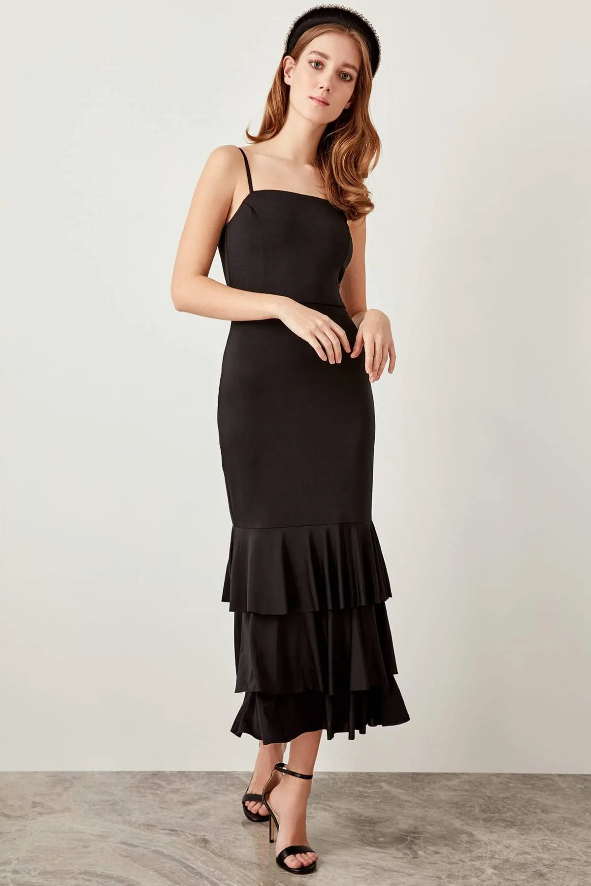 10890 Black Tiered Sheath Dress