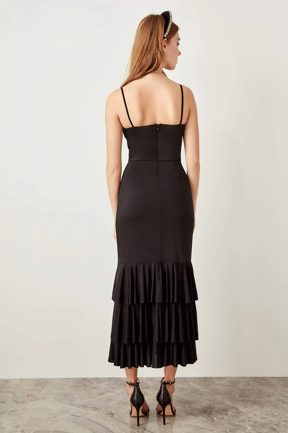 10890 Black Tiered Sheath Dress