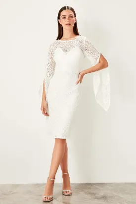 10913 Ecru Split Sleeve Lace Dress