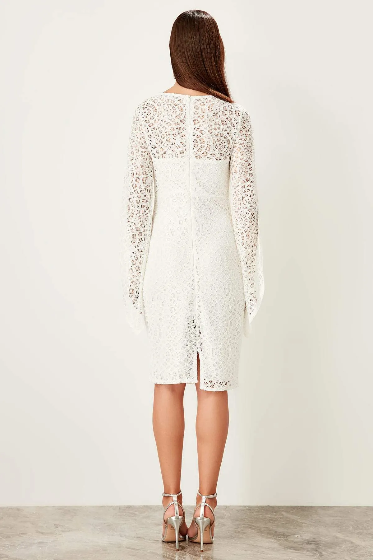 10913 Ecru Split Sleeve Lace Dress