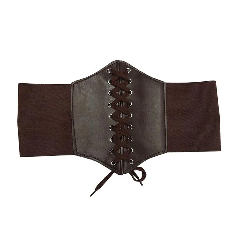1Pcs Gothic Dark Lace Up Female Waist Corset Belt Wide PU Leather Belts Women Fashion Slimming Waistband Adjustable Dress Girdle
