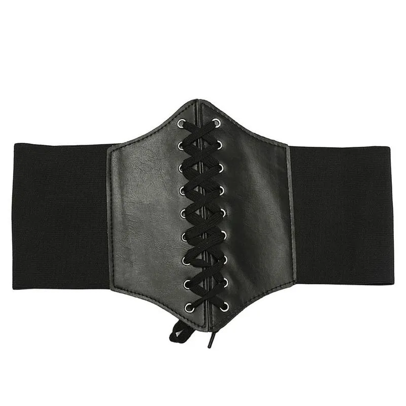 1Pcs Gothic Dark Lace Up Female Waist Corset Belt Wide PU Leather Belts Women Fashion Slimming Waistband Adjustable Dress Girdle