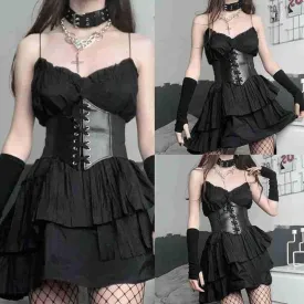 1Pcs Gothic Dark Lace Up Female Waist Corset Belt Wide PU Leather Belts Women Fashion Slimming Waistband Adjustable Dress Girdle