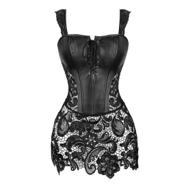 6XL Gothic Corset Dress Faux Leahter Bustier Lace Strap Waist Cincher Corselet Steampunk Shaper Underwear Black Red Plus Size