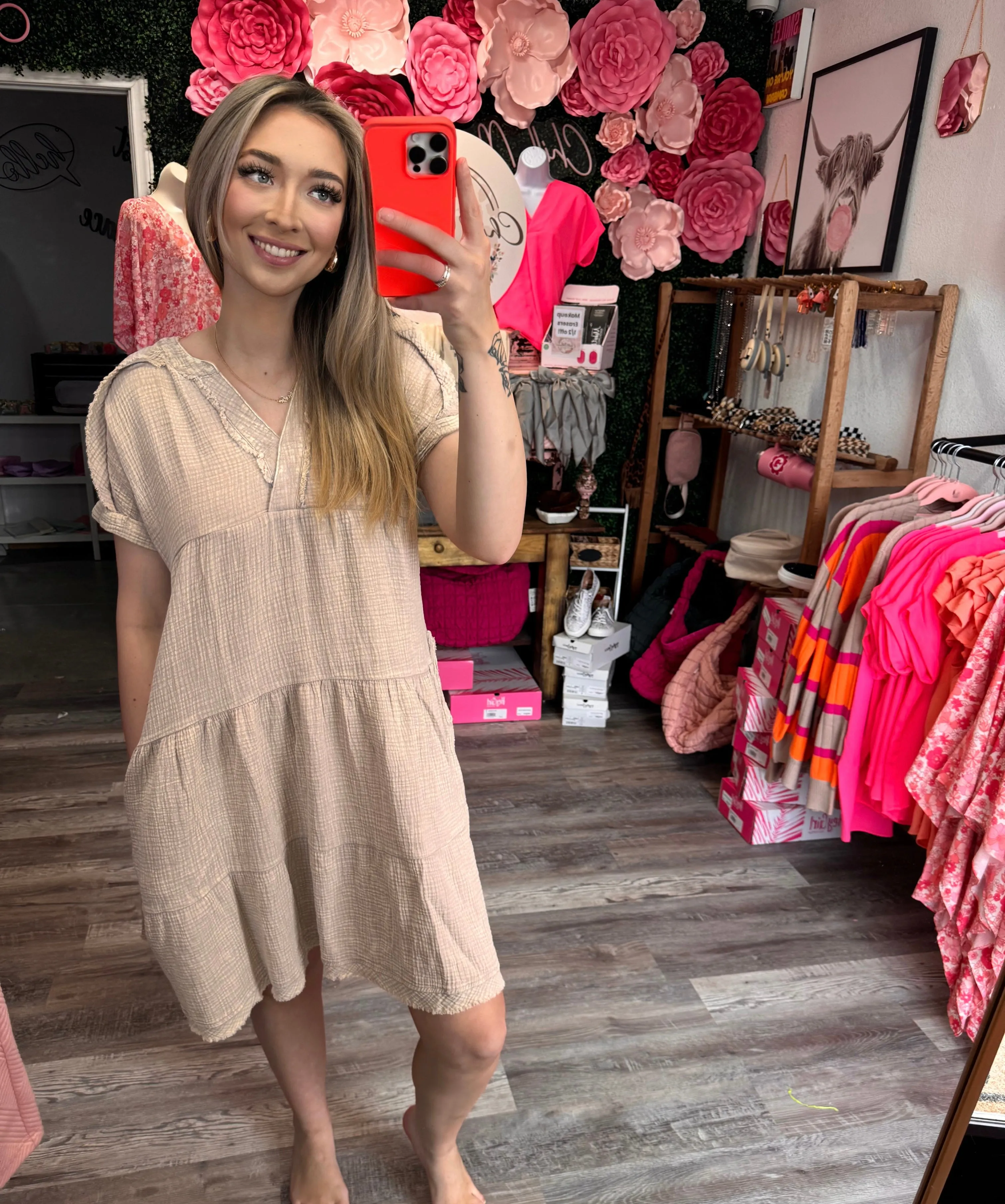 Alpine Breeze Washed Gauzy V-Neck Dress