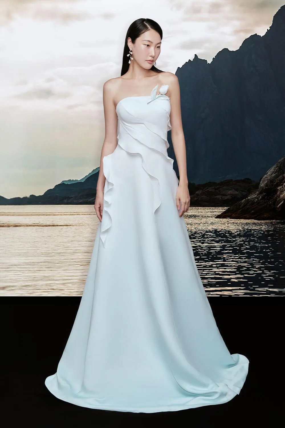 Ariel Strapless Wavy Taffeta Cotton Floor Length Dress