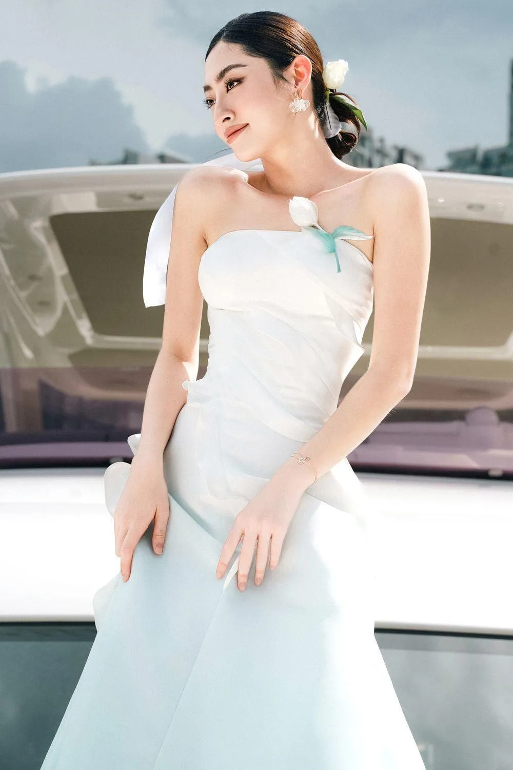 Ariel Strapless Wavy Taffeta Cotton Floor Length Dress