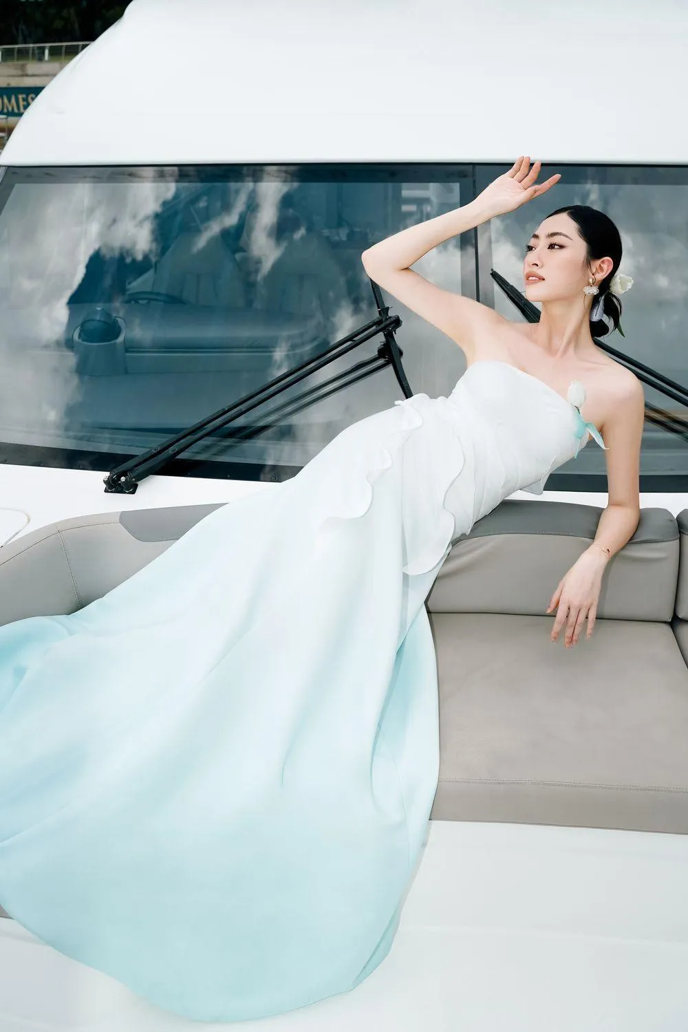 Ariel Strapless Wavy Taffeta Cotton Floor Length Dress