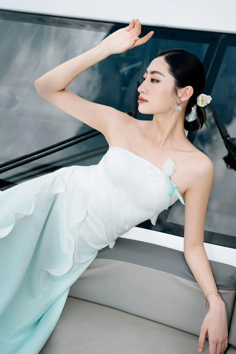 Ariel Strapless Wavy Taffeta Cotton Floor Length Dress