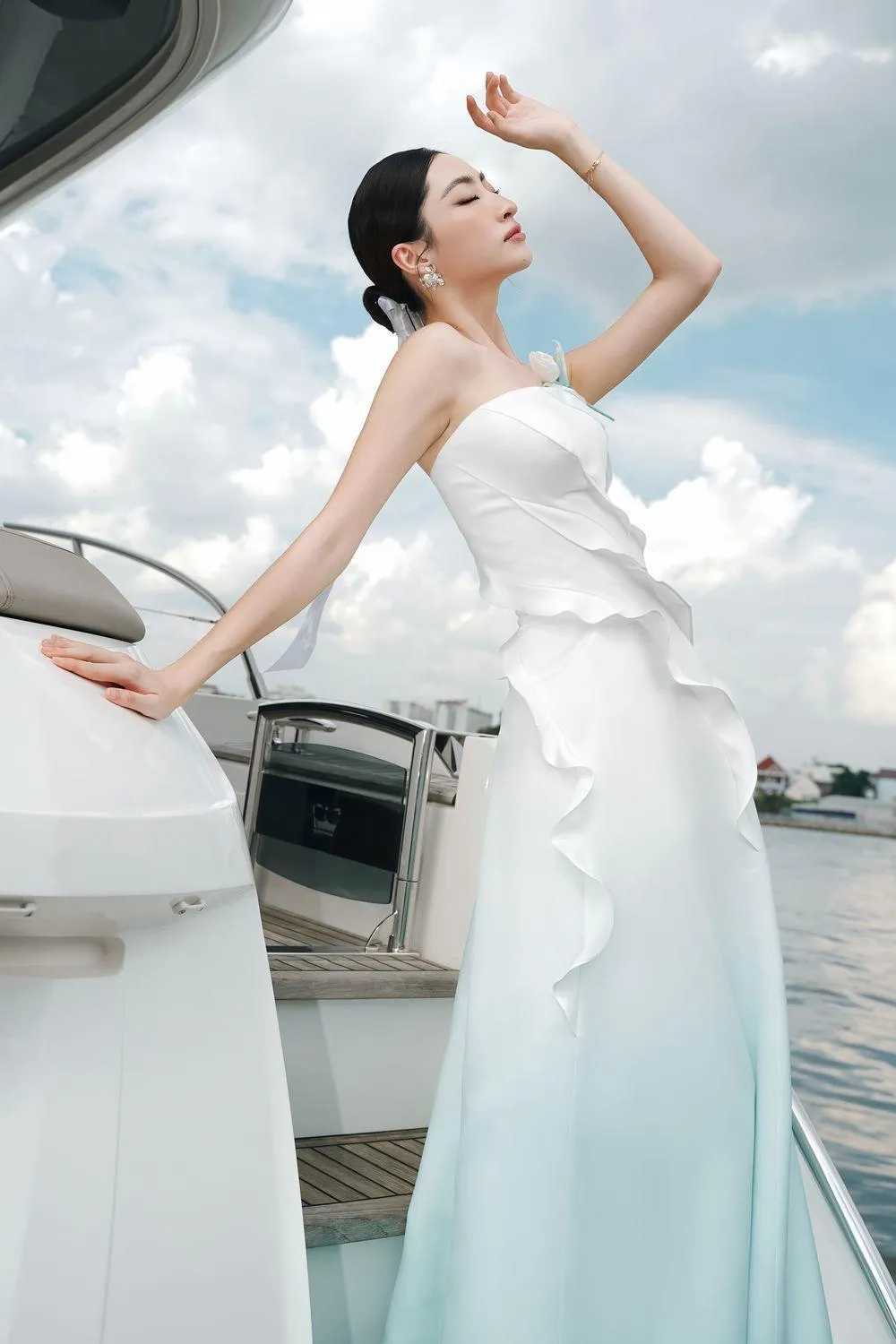 Ariel Strapless Wavy Taffeta Cotton Floor Length Dress