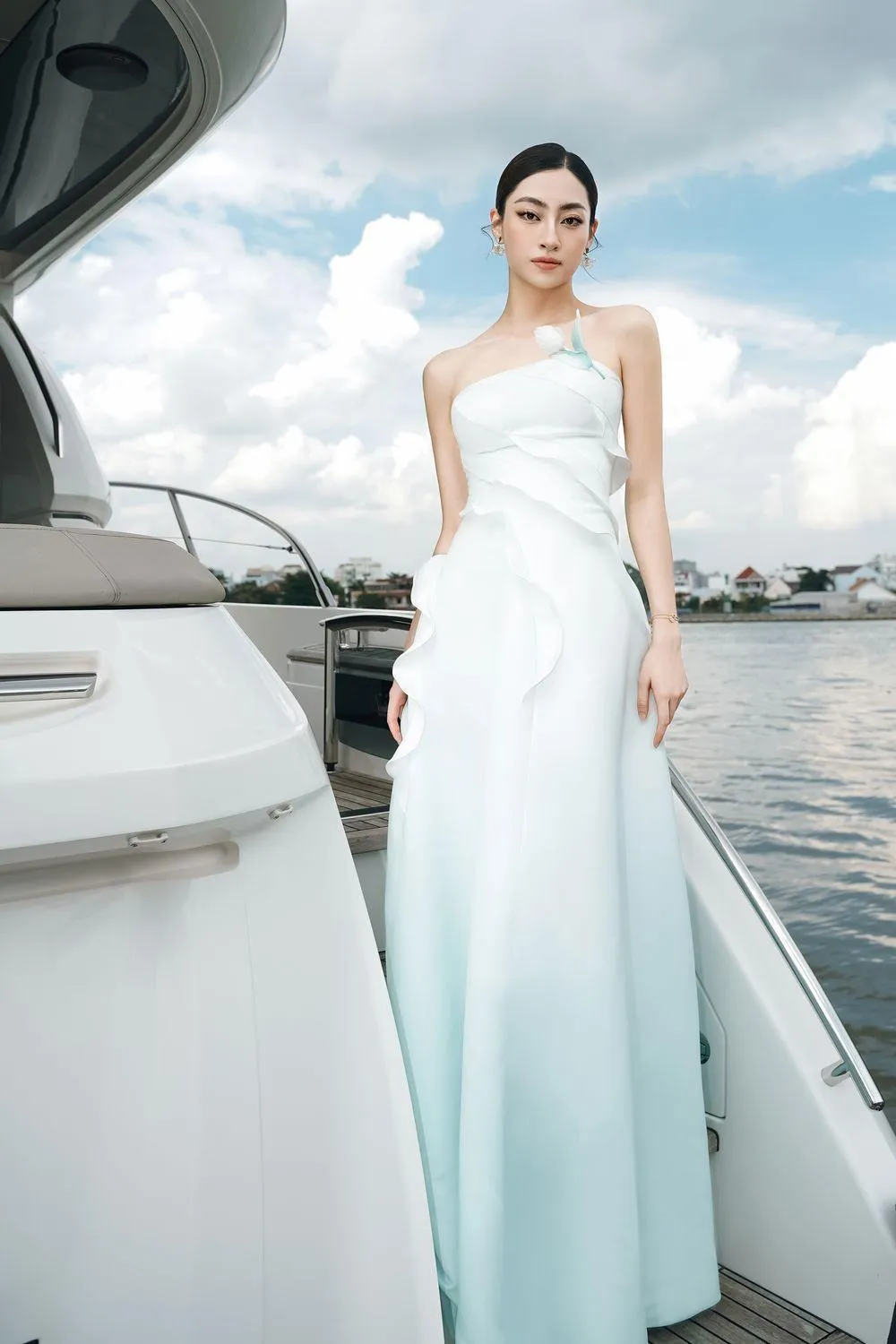Ariel Strapless Wavy Taffeta Cotton Floor Length Dress