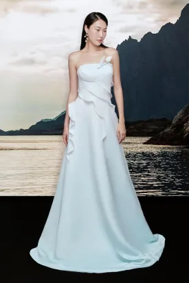 Ariel Strapless Wavy Taffeta Cotton Floor Length Dress