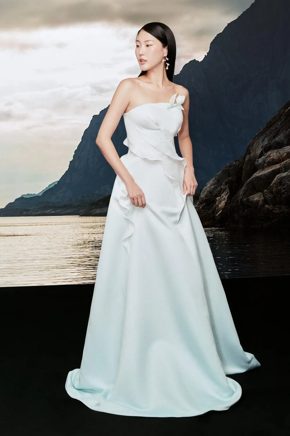 Ariel Strapless Wavy Taffeta Cotton Floor Length Dress
