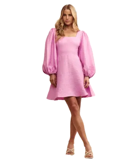 Balloon Sleeve Zola Mini Dress - Pink