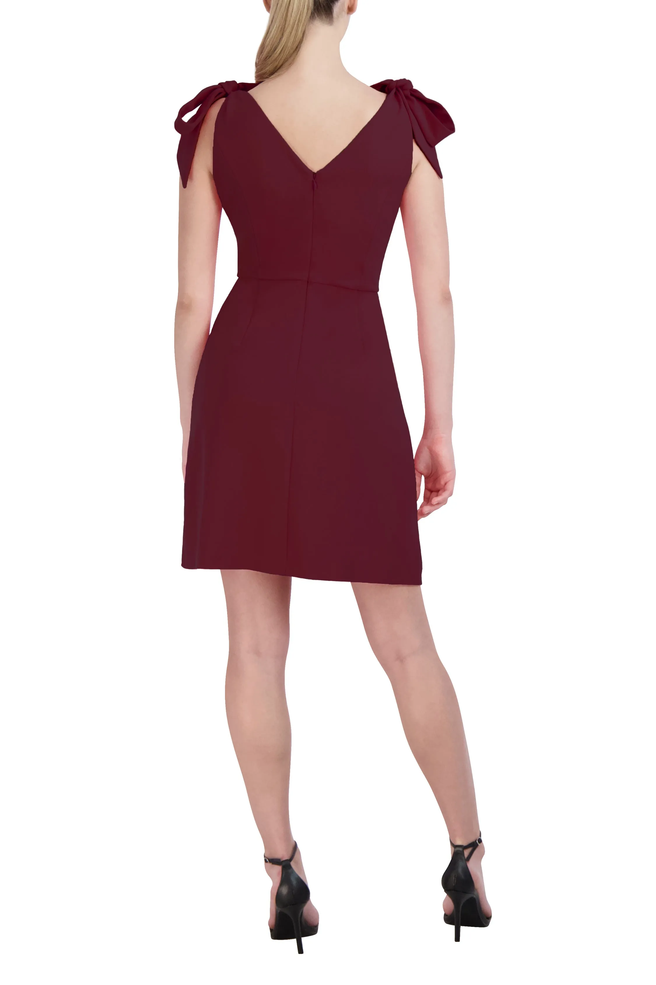 BCBG Generation V-Neck Tie Sleeve Zipper Back Solid Scuba Crepe Dress