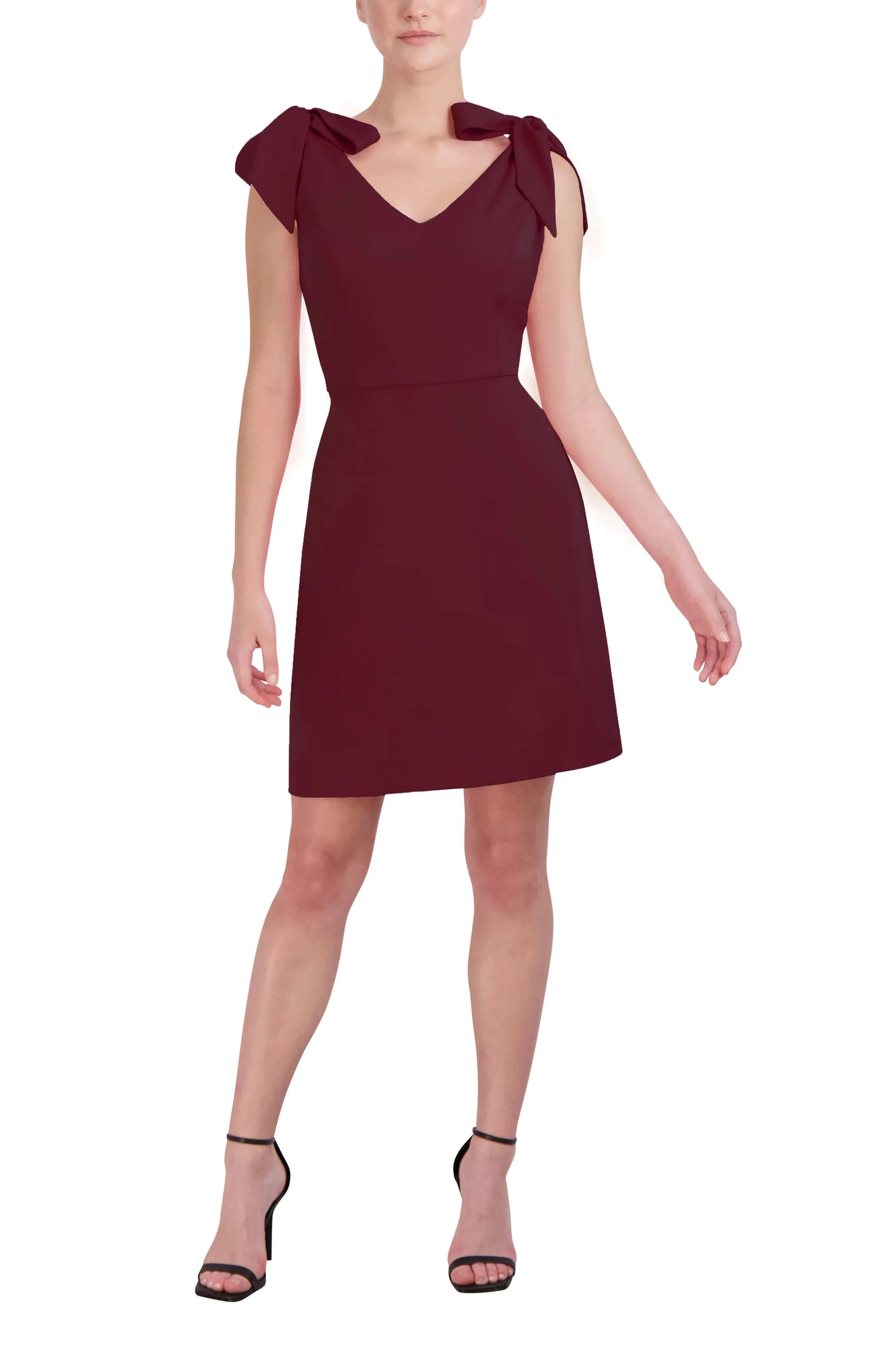 BCBG Generation V-Neck Tie Sleeve Zipper Back Solid Scuba Crepe Dress