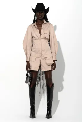 BEIGE MULTI POCKET SHIRT DRESS