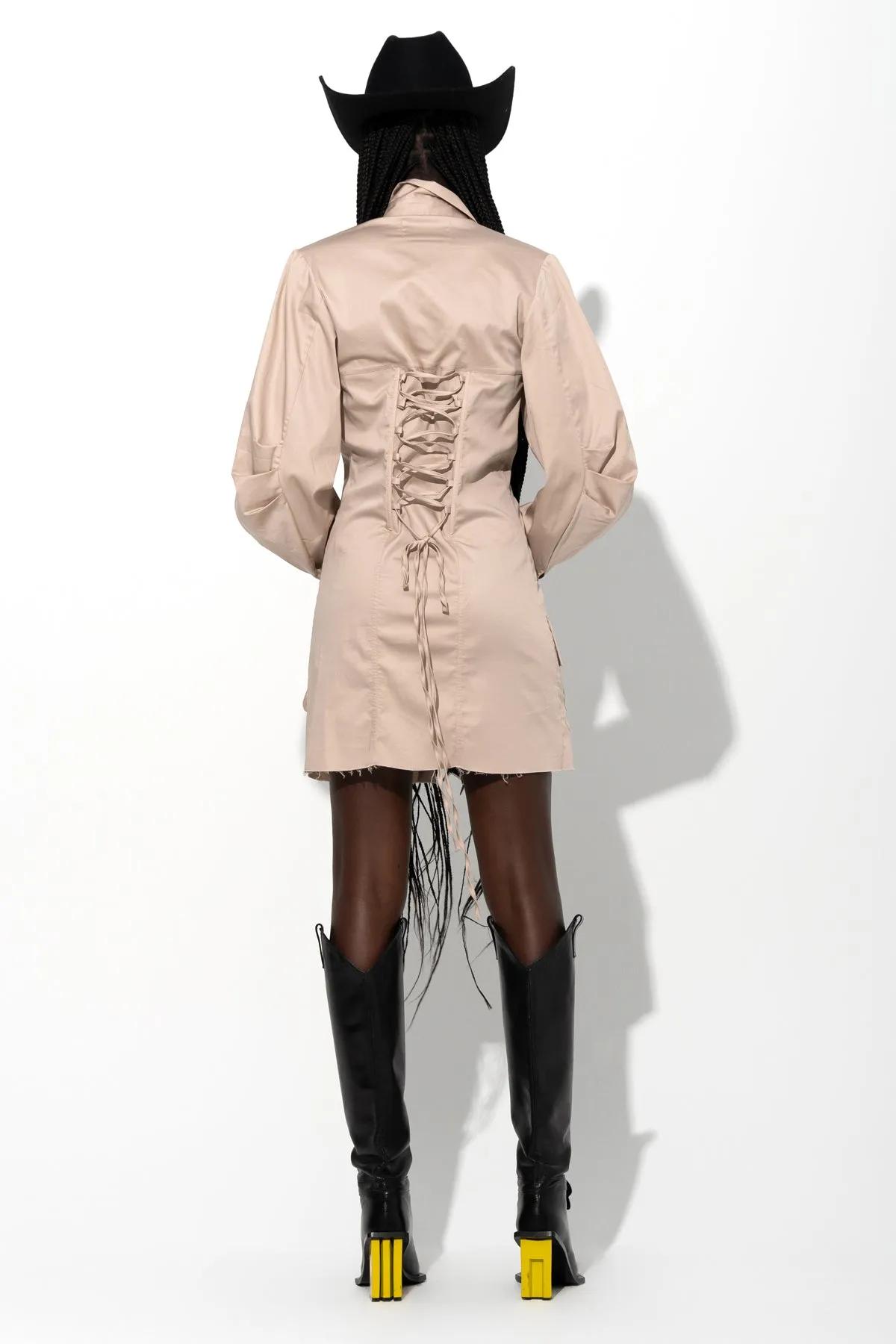 BEIGE MULTI POCKET SHIRT DRESS