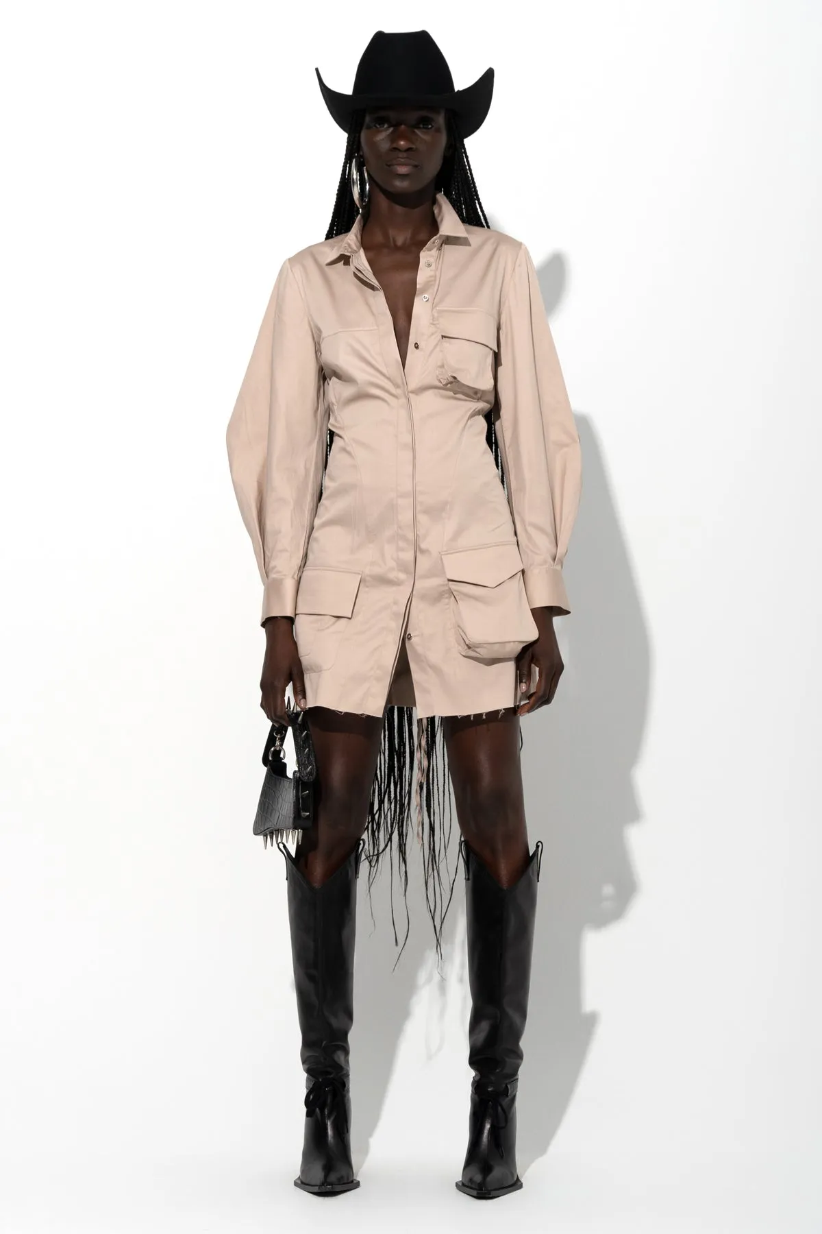BEIGE MULTI POCKET SHIRT DRESS
