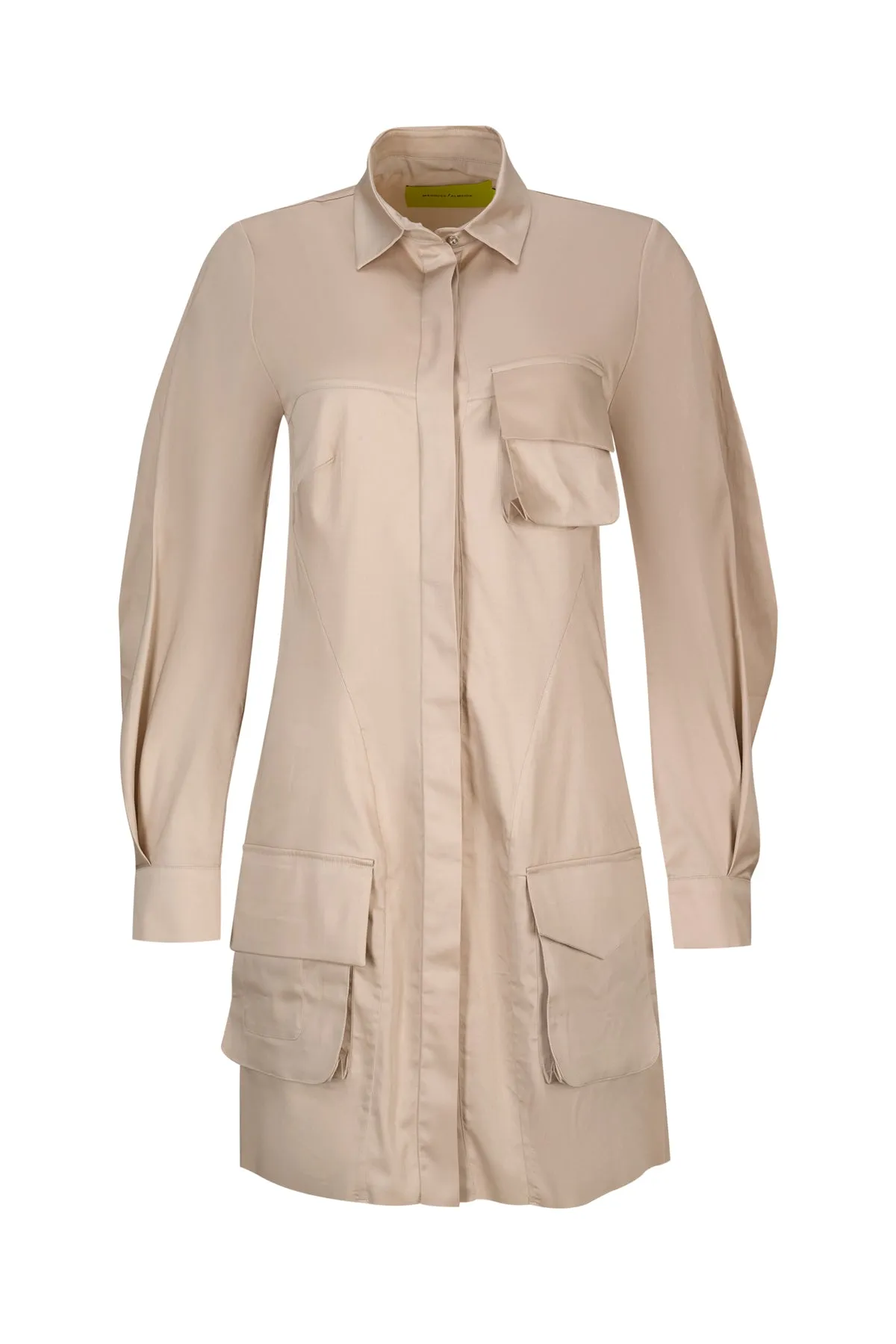 BEIGE MULTI POCKET SHIRT DRESS