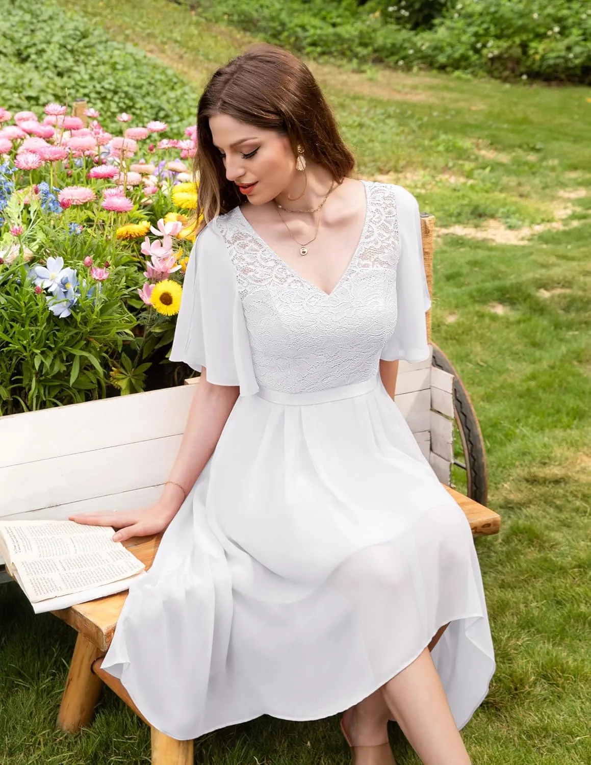 BeryLove Women's Prom Cocktail Formal Wedding Guest Lace Dress 2025 Flutter Sleeve Hem Bridesmaid Dresses