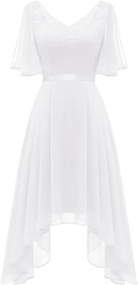 BeryLove Women's Prom Cocktail Formal Wedding Guest Lace Dress 2025 Flutter Sleeve Hem Bridesmaid Dresses