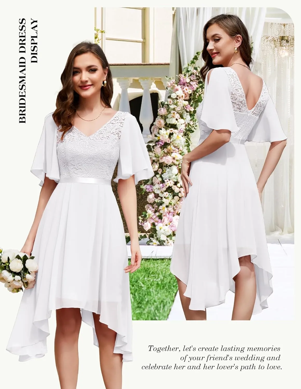 BeryLove Women's Prom Cocktail Formal Wedding Guest Lace Dress 2025 Flutter Sleeve Hem Bridesmaid Dresses