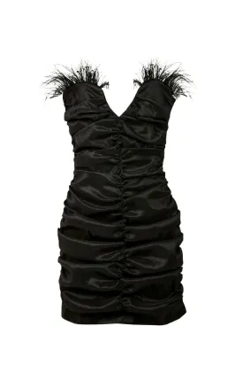 BLACK FEATHERED CORSET MINI DRESS