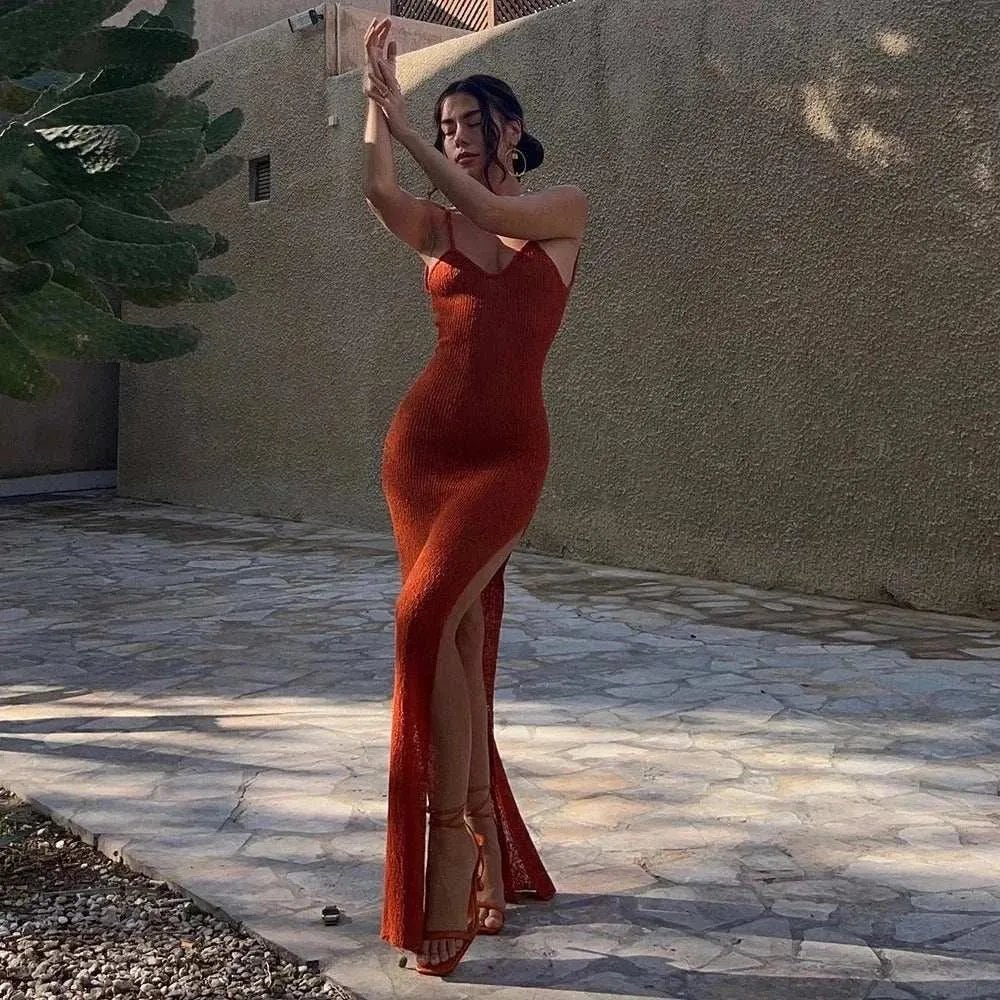 bodycon dress - 2024 Kintted Cover Up Beach Maxi Slit Elegance! Shop