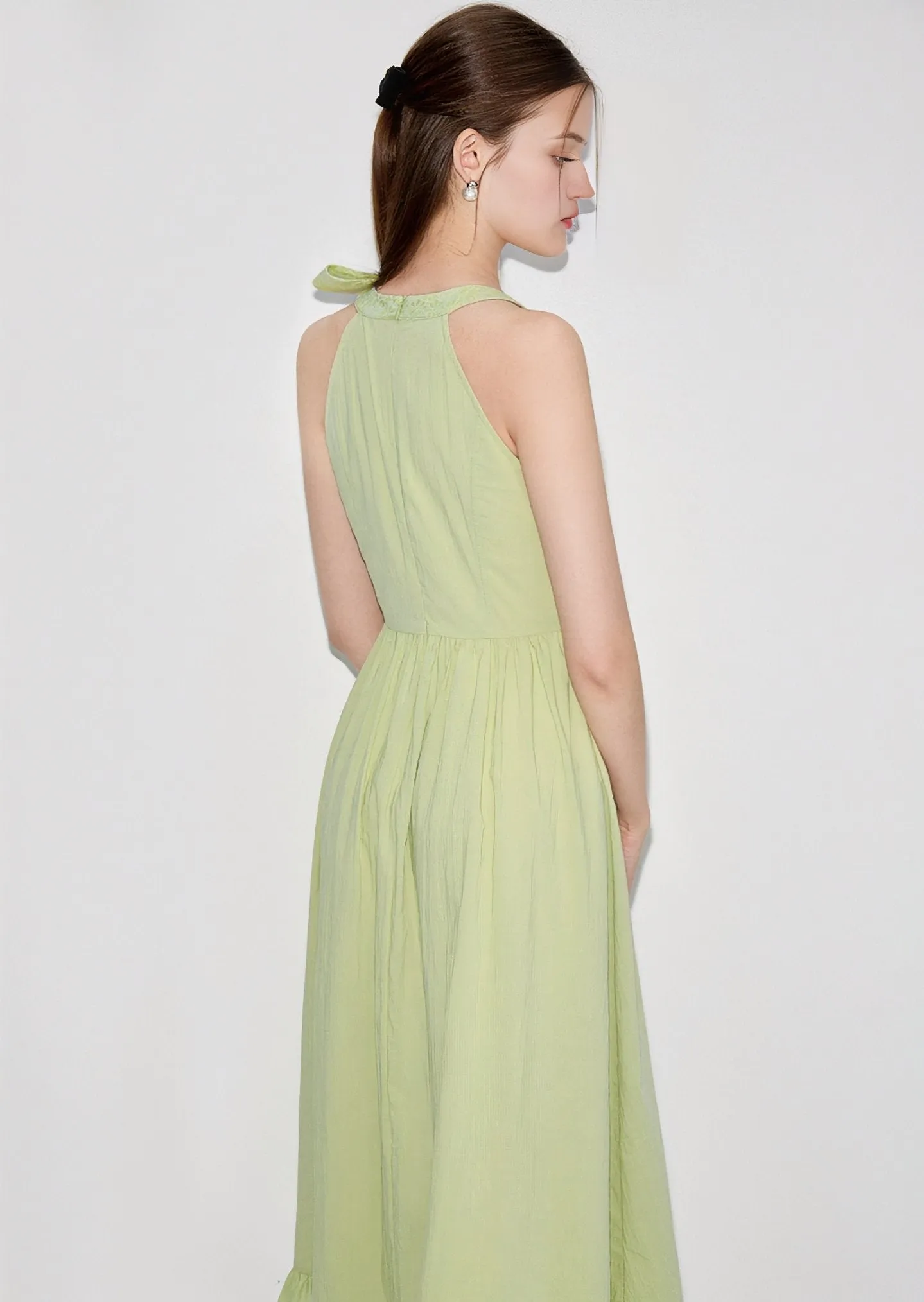 BOW LACE HALTER NECK LONG ONEPIECE