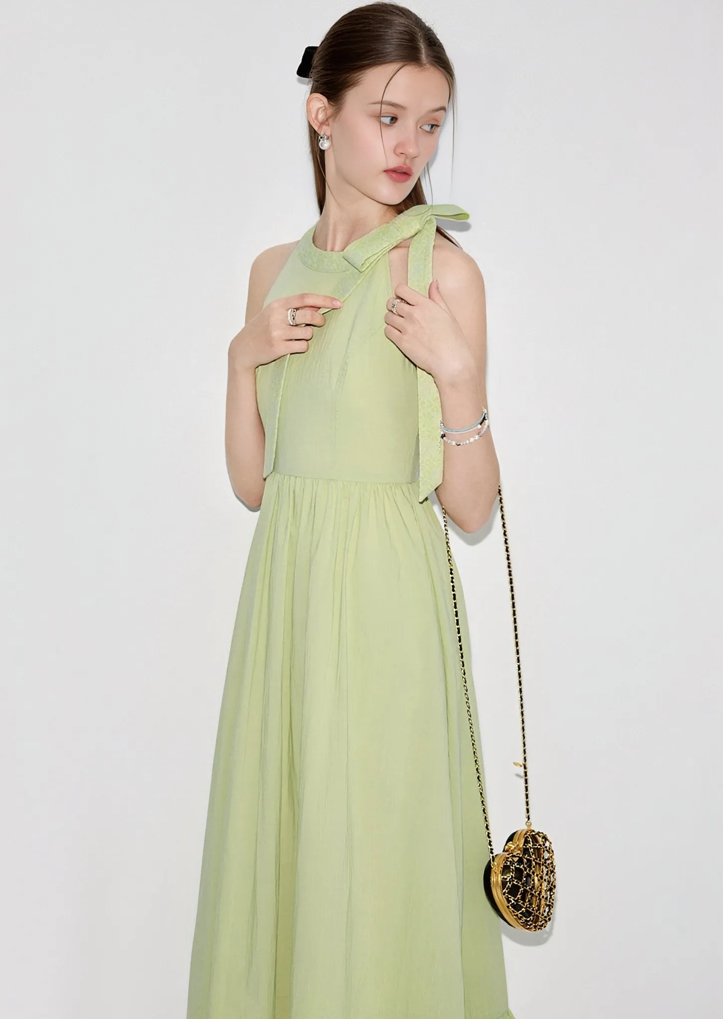 BOW LACE HALTER NECK LONG ONEPIECE