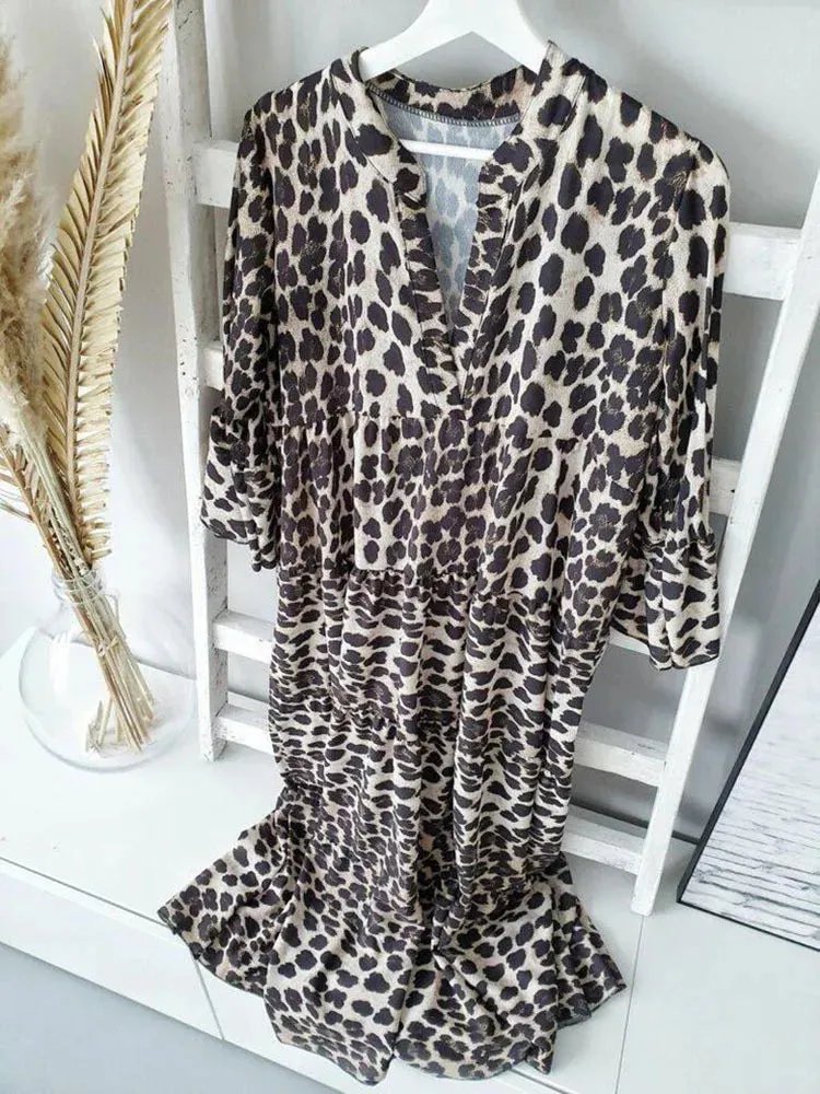 Casual Printed Long Dress Women Spring Summer Long Sleeve Pleated A-line Midi Dress Women Fashion Retro Bohemian Dress 2023 Robe