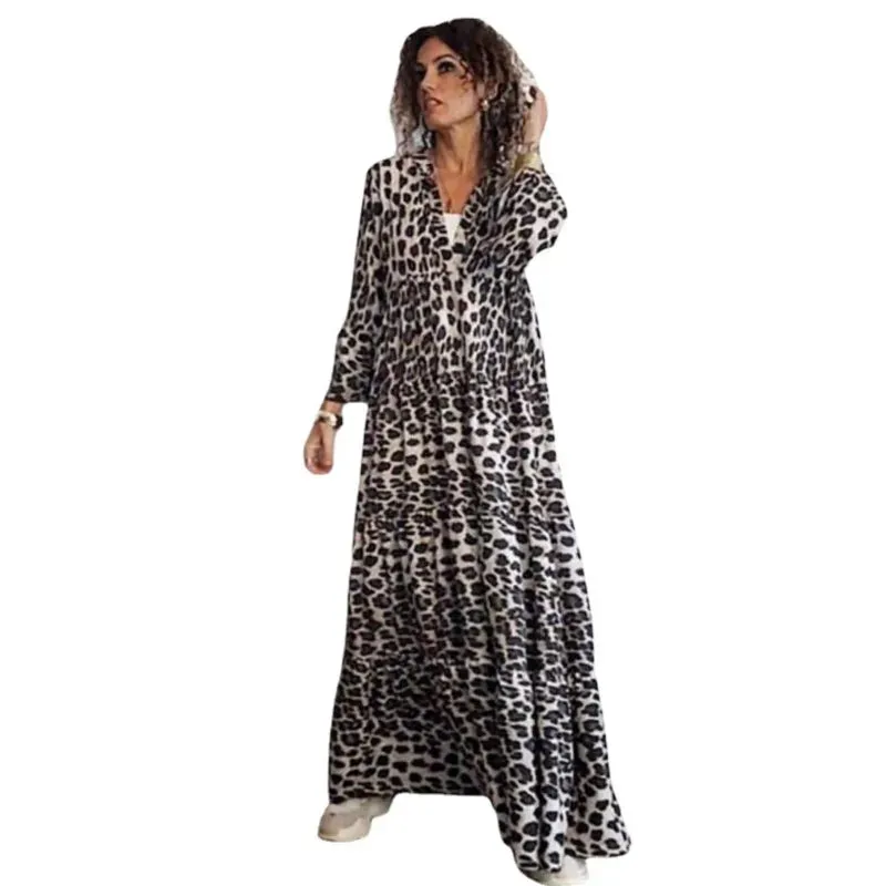 Casual Printed Long Dress Women Spring Summer Long Sleeve Pleated A-line Midi Dress Women Fashion Retro Bohemian Dress 2023 Robe