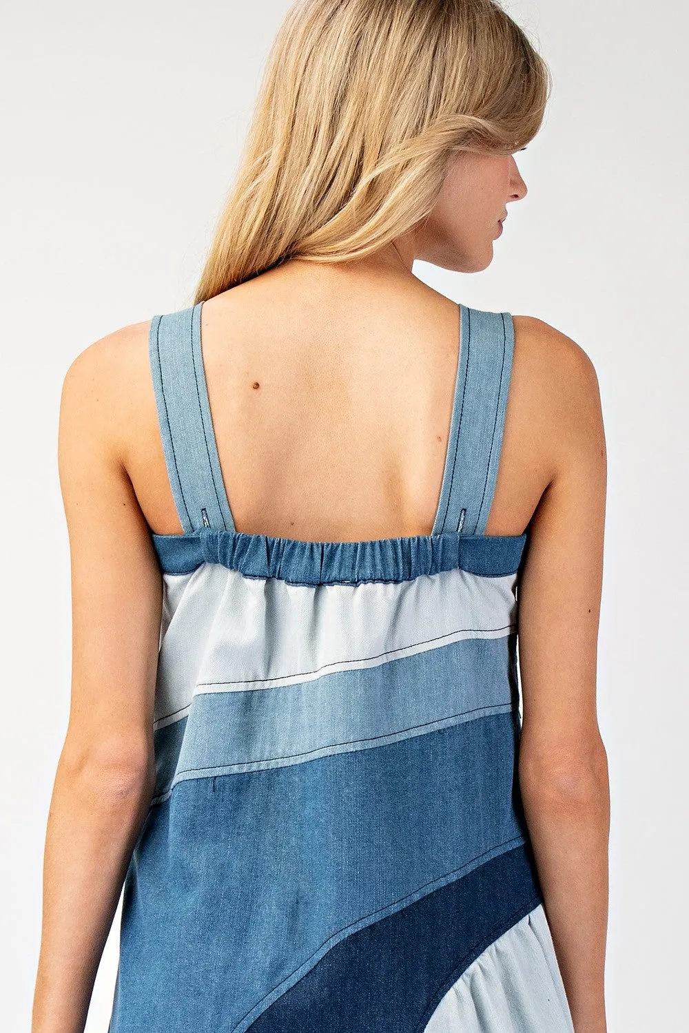 Color Block Denim Midi Dress