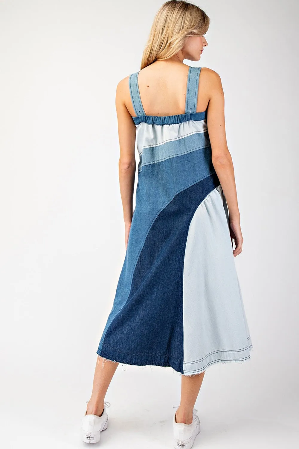 Color Block Denim Midi Dress