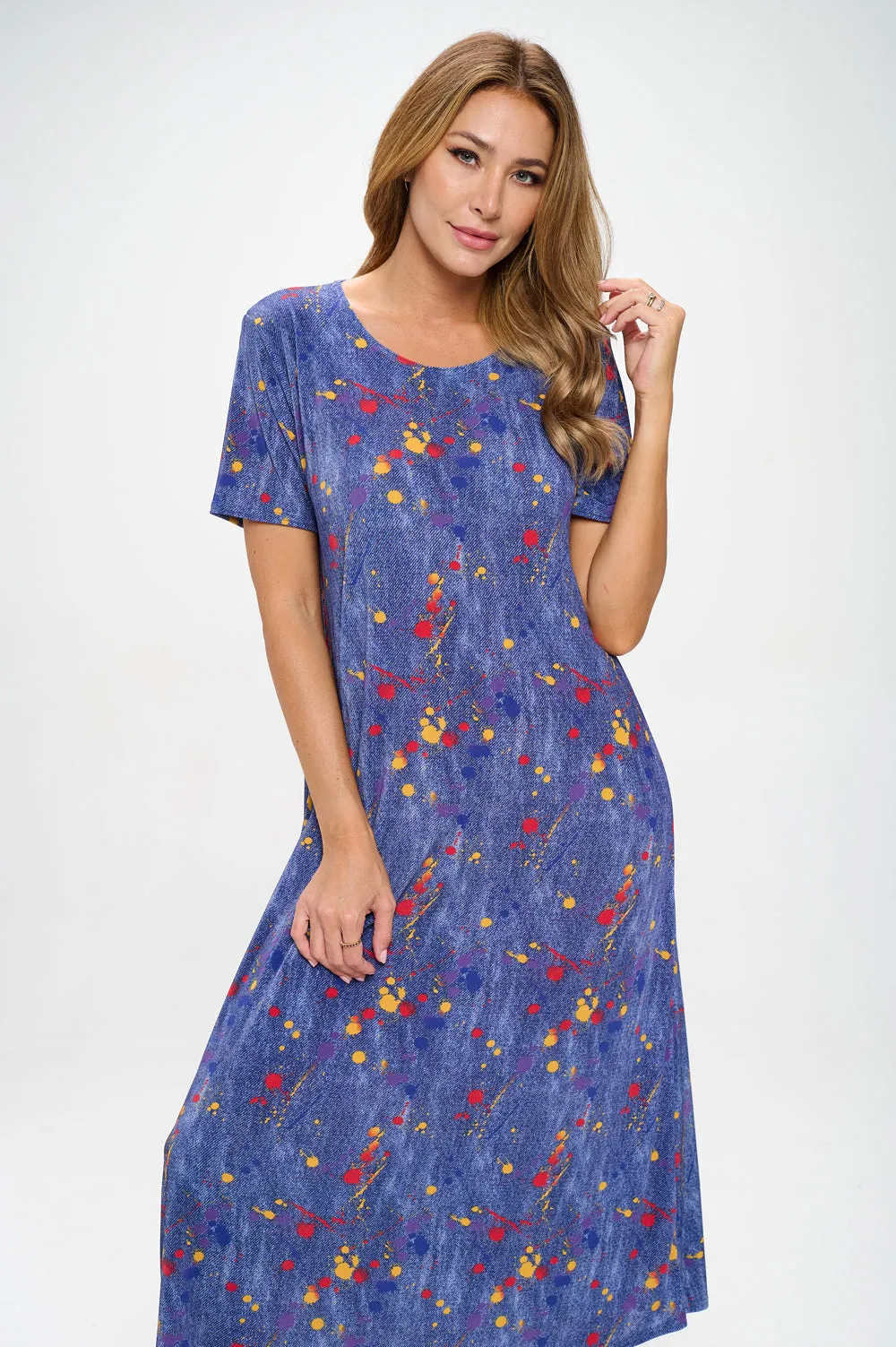 Colorful Splatter Chic Dress Long Dress Short Sleeve -7002BN-SRD1-D006