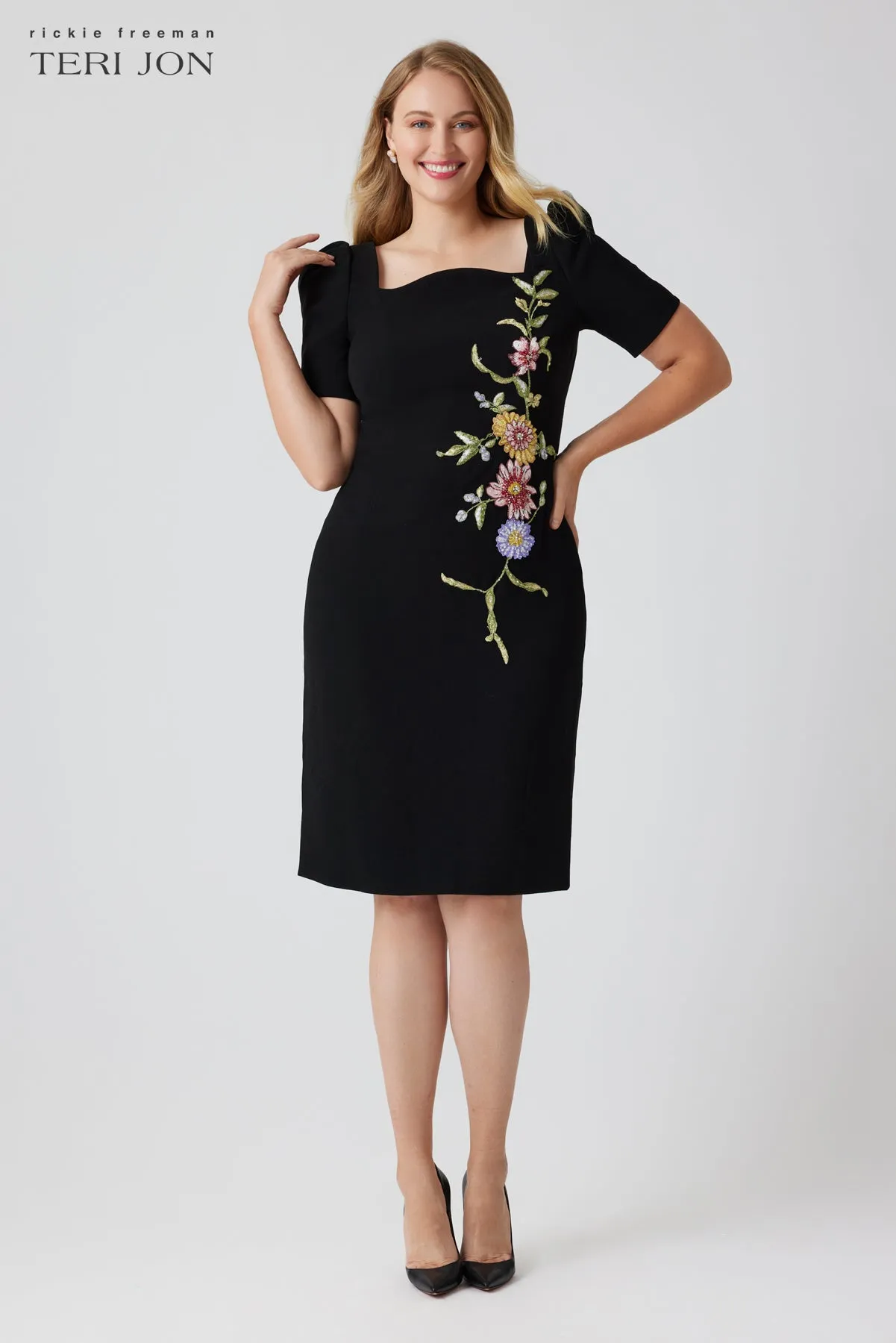 Crepe Embroidered Form Fitting Mini Dress