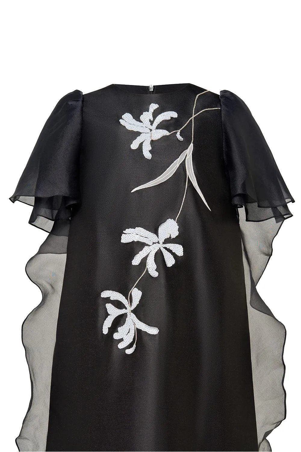 Crystal Tunic Flutter Sleeved Taffeta Knee-length Dress