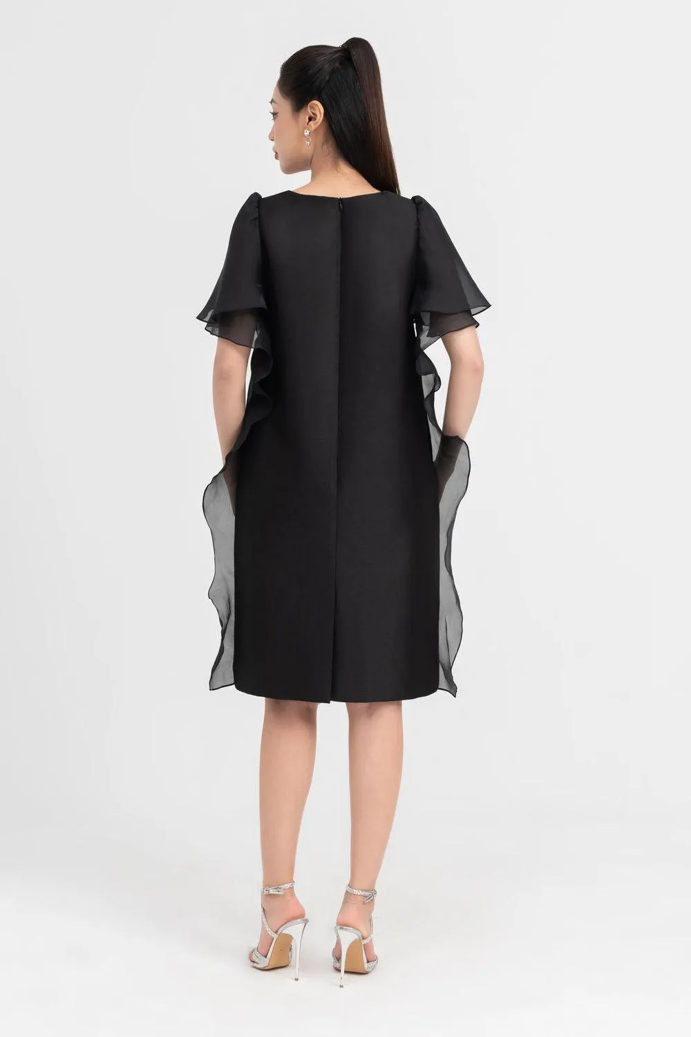 Crystal Tunic Flutter Sleeved Taffeta Knee-length Dress