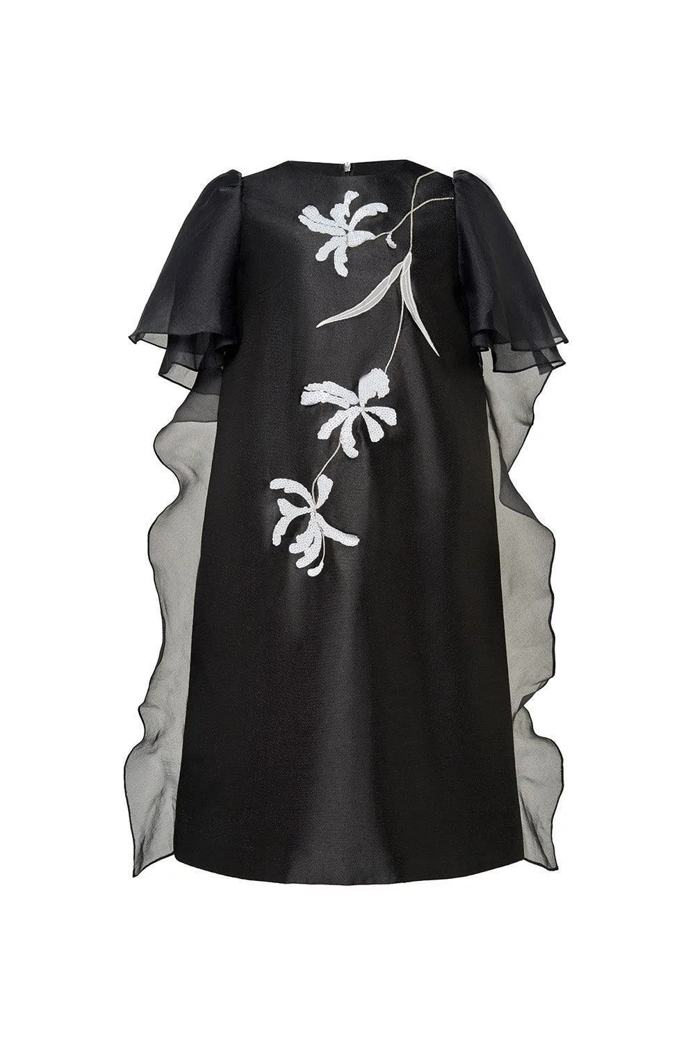 Crystal Tunic Flutter Sleeved Taffeta Knee-length Dress