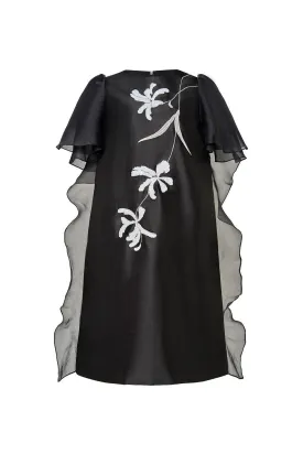 Crystal Tunic Flutter Sleeved Taffeta Knee-length Dress