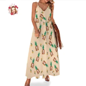 Custom Face Sling Hawaiian Style Long Dress Pineapple Pattern Tropical Floral