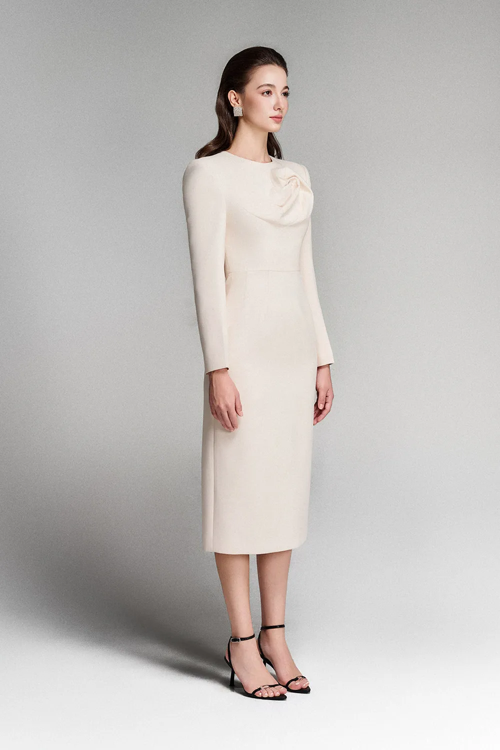 Dale Sheath Round Neck Twill Calf Length Dress