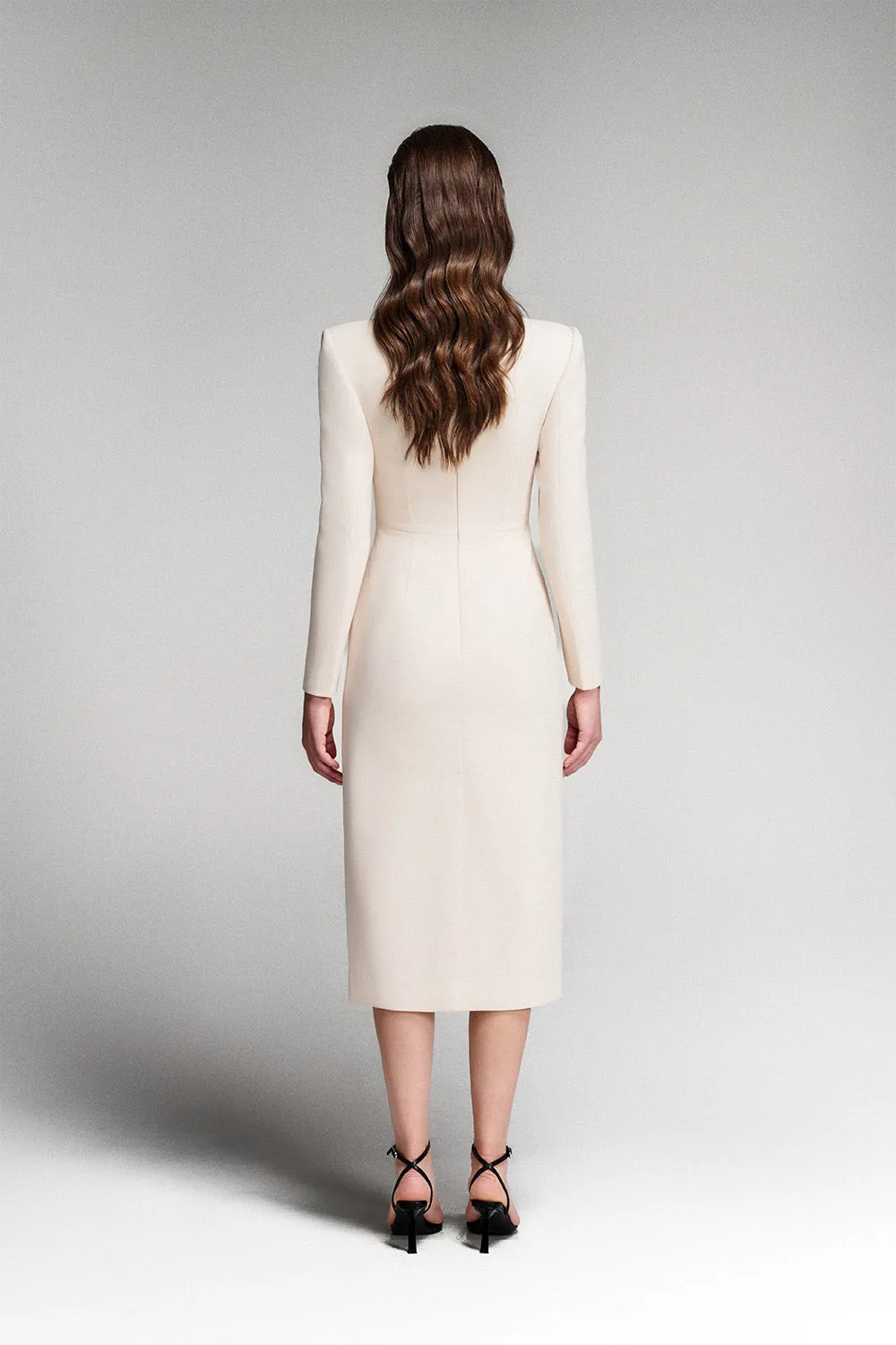 Dale Sheath Round Neck Twill Calf Length Dress