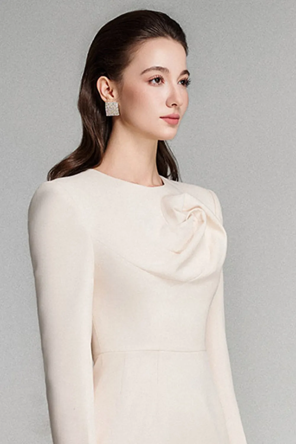 Dale Sheath Round Neck Twill Calf Length Dress
