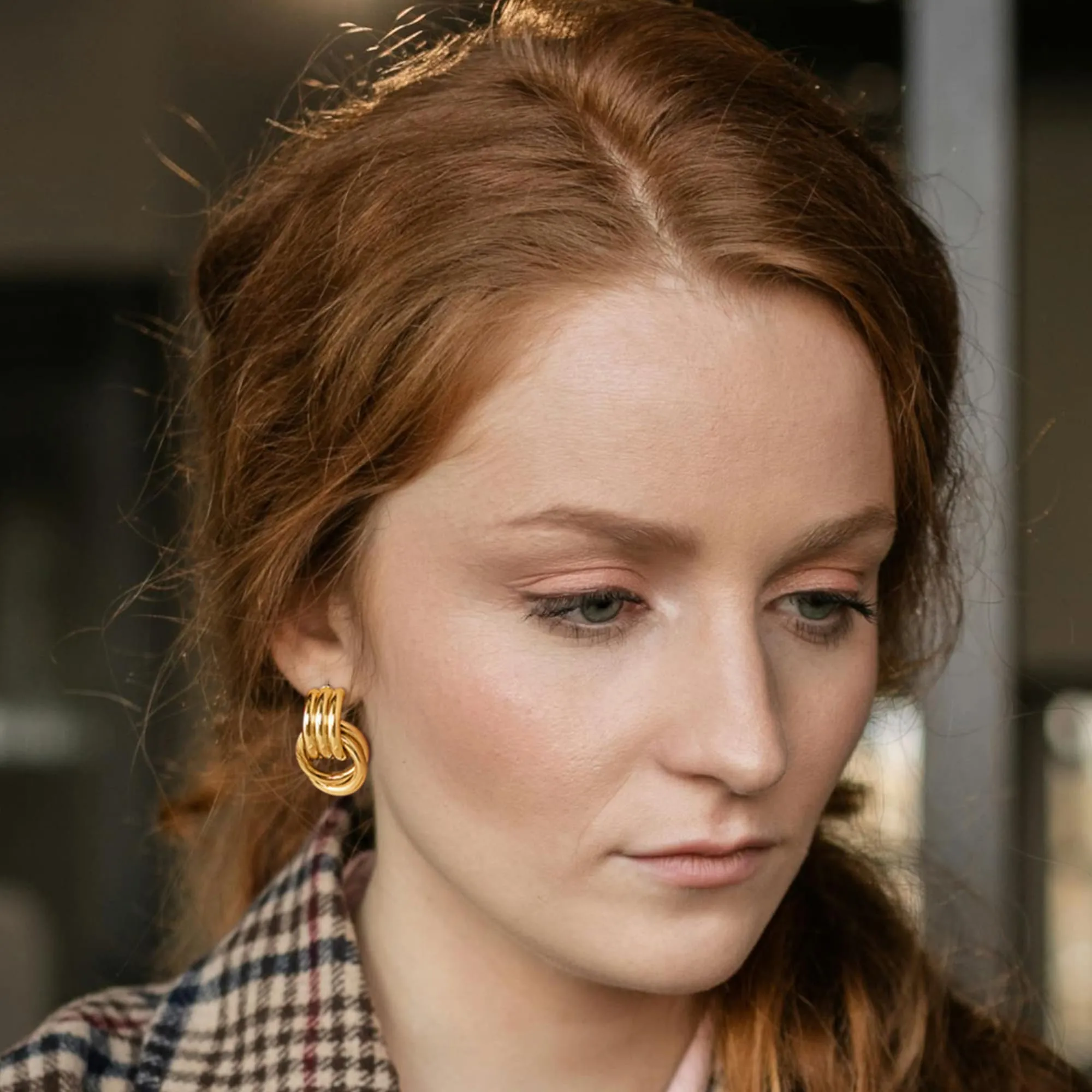 Elara Gold Layered Stud Earrings