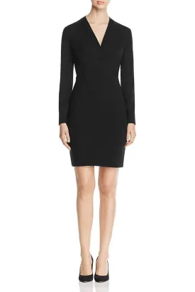 Elie Tahari Pleated V-Neck Long Sleeve Zipper Back Modeal Crepe Dress