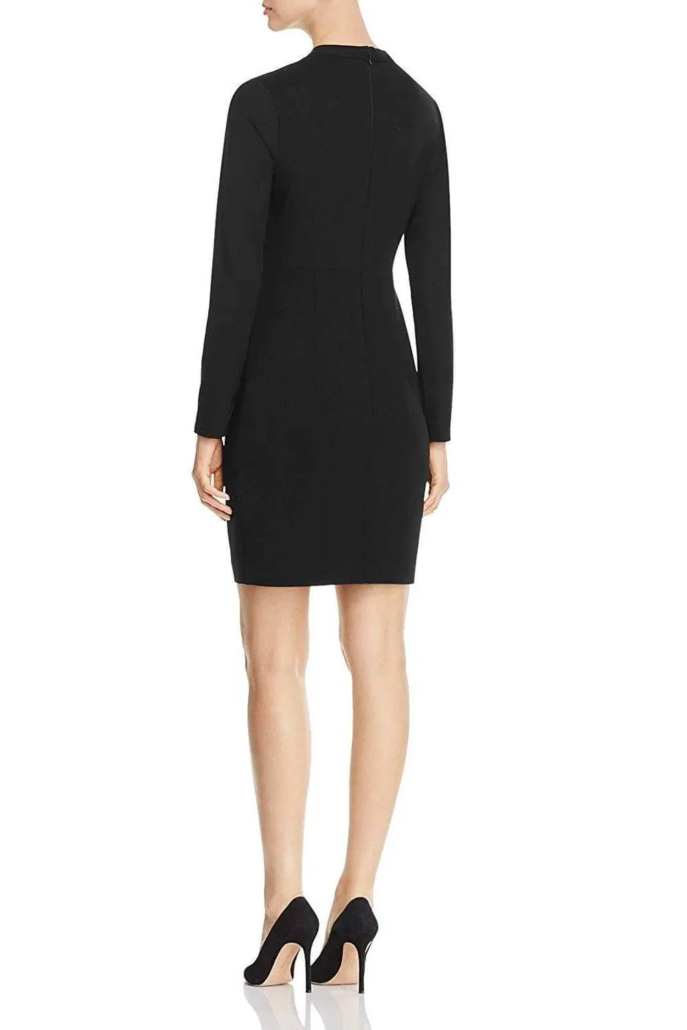 Elie Tahari Pleated V-Neck Long Sleeve Zipper Back Modeal Crepe Dress